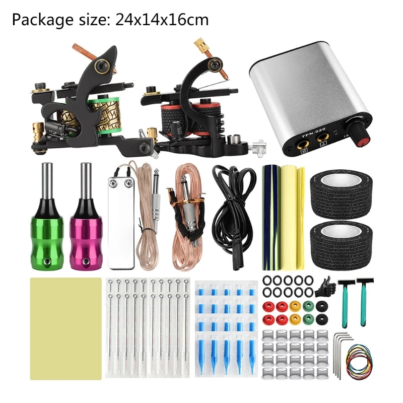 

20Pcs Random Tattoo Needles,Tattoo Complete Tattoo Kit 2 Pro Machine Guns Power Supply Foot Pedal 10Pcs Needles Grommet