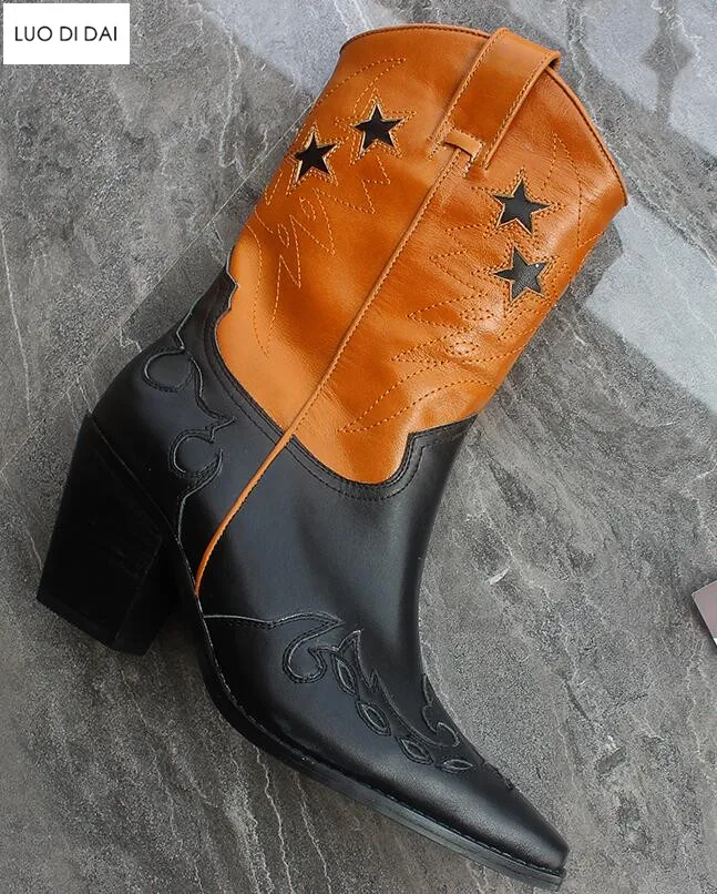 Женские ботильоны на массивном каблуке разноцветные вечерние с острым носком