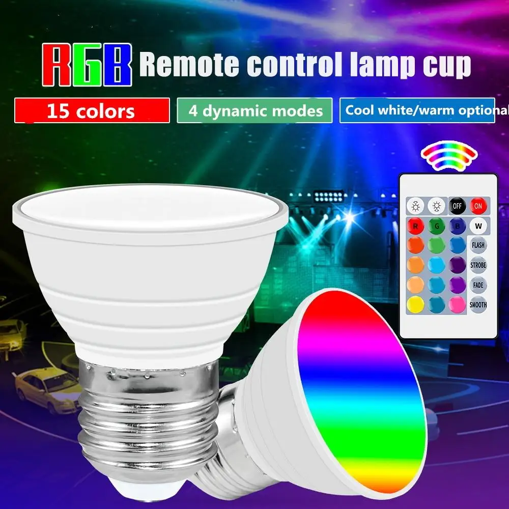 

Светодиодная лампа с регулируемой яркостью, 8 Вт, GU10, MR16, E27, E14, 220 В, RGB, белый прожектор, меняющая цвет лампа, декоративное освещение для чашек ...