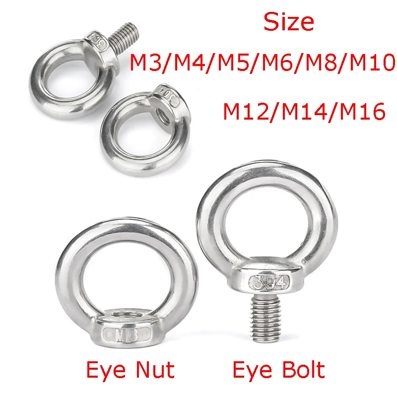 1-5PCS Lifting eye nuts/screw Ring eyebolt Ring hooking nut screws M3 M4 M5 M6 M8 M10 M12 M14 M16 304 Stainles steel
