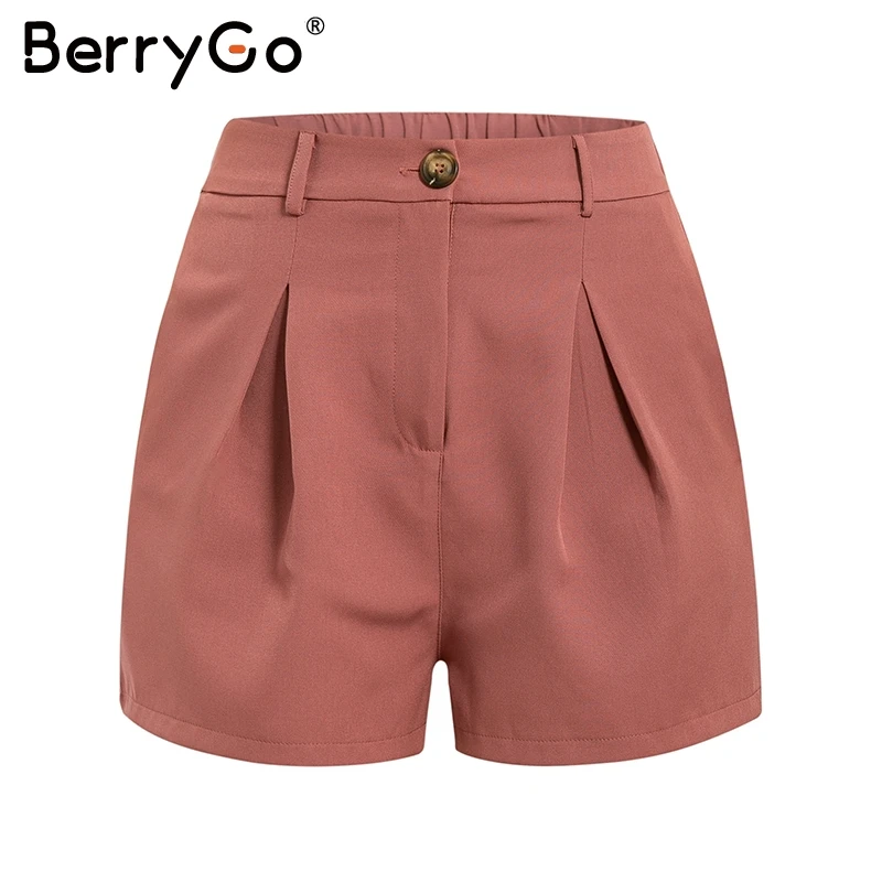 brick red shorts BerryGo элегантный офисный Женский блейзер из двух предметов, костюмы, повседневный уличная Блейзер, комплекты с пуговицами и карманами, пояс с поясом, Женский костюм с шортами - Цвет: brick red shorts