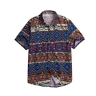 Рубашка мужская с отложным воротником, Повседневная Уличная одежда с принтом в этническом стиле, топ с коротким рукавом, свободная в тропическом стиле, гавайская одежда, 2021