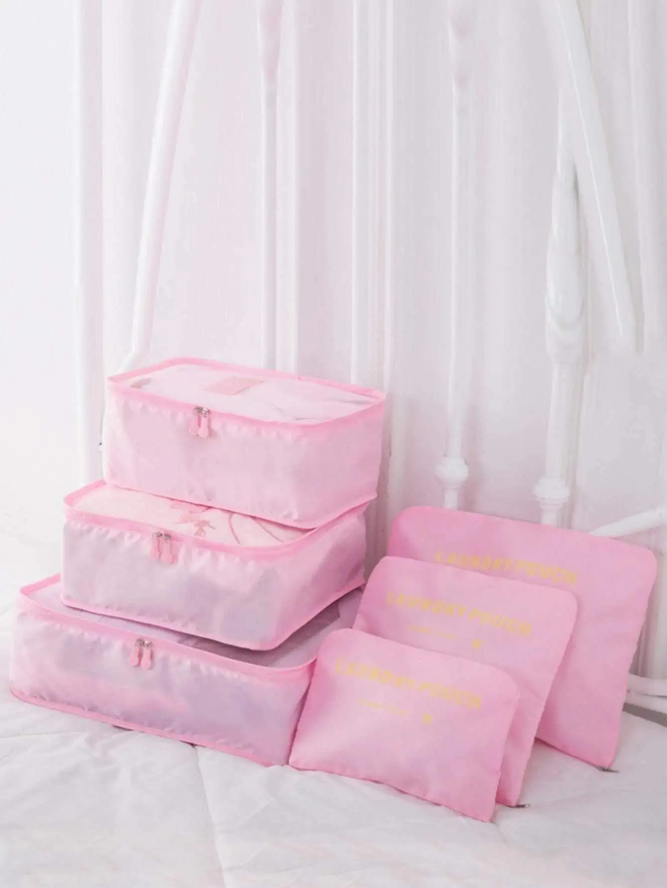 

6pcs Portable Travel Storage Bag one-size Letter Baby Pink Travel Storage Polyester 100% PolyesterTravel Packing Cubes