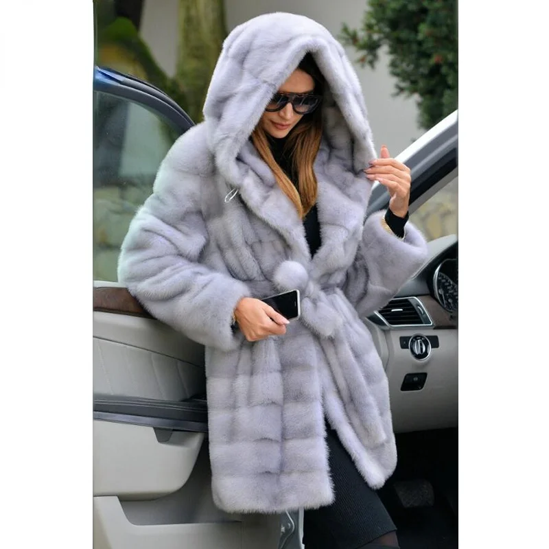 

2021 New Winter Fashion Real Mink Fur Coat With Hood Luxury Fur Overcoats Trendy Woman High Quality Natural Mink Fur Coats Women