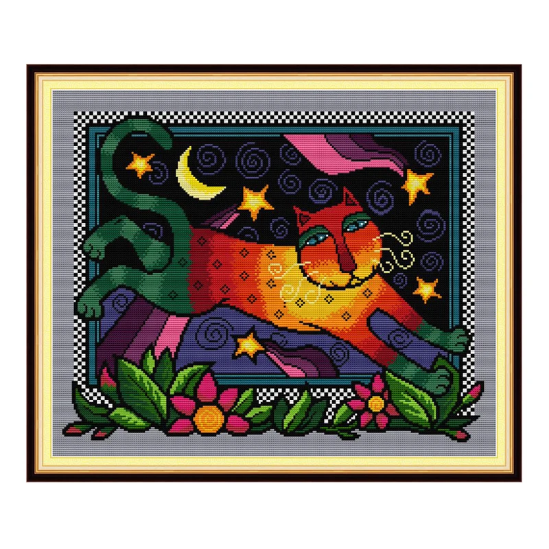 Набор для вышивки крестиком Rainbow Cat aida 14ct 11ct на холсте рукоделие ручная работа |