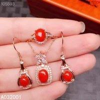 kjjeaxcmy fine jewelry natural red coral 925 sterling silver new women gemstone pendant earrings ring set support test beautiful