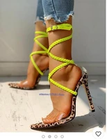 new spring summer mixed color neon green pvc band women open toed strap lace up thin high heeled sandals