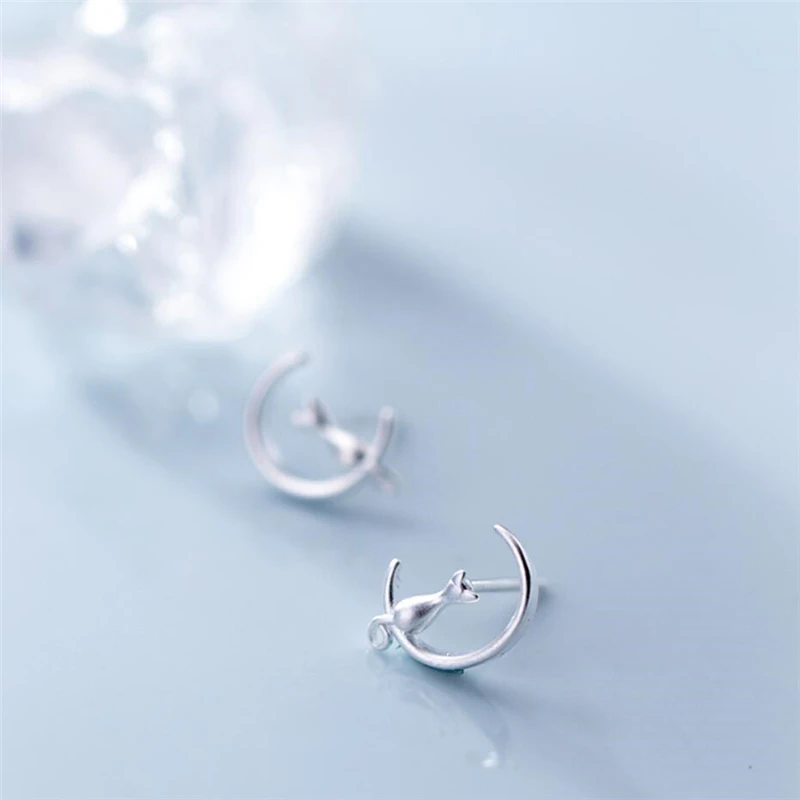 Оригинальные кошачьи милые простые серьги от аллергии серебристого цвета темперамента личности модные женские серьги SEA113.