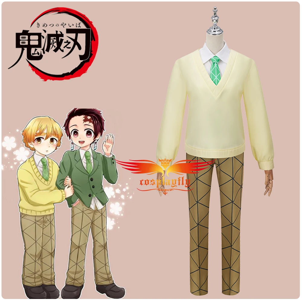 

Anime Demon Slayer Kimetsu No Yaiba Agatsuma Zenitsu Cosplay Costume for Adults Men Yellow Coat Pants Blouse Tie Uniform Suits