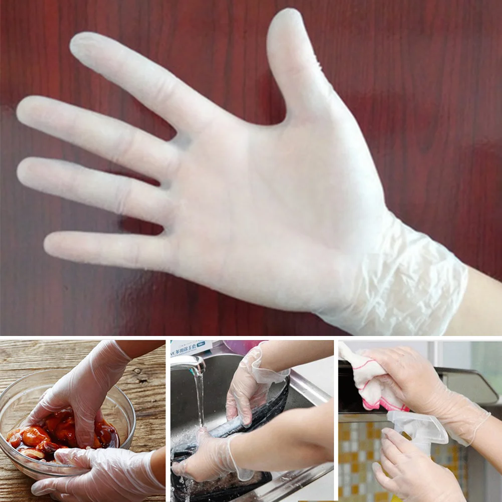100 шт Одноразовые ПВХ перчатки антистатические пластиковые для очистки еды