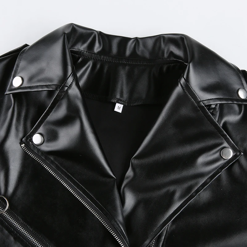 

Womens Casual Long-sleeved Leather Coat Fashion Solid Color Front Zipper Open Suit Collar Jacket Leather coat 2020 New Hot