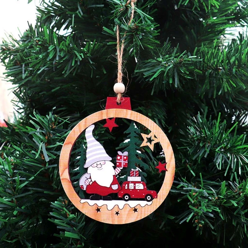 Рождественский автомобиль гном Санта деревянная круглая подвеска милый