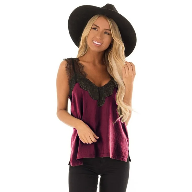 Женский Кружевной укороченный топ на бретельках без рукавов с v образным вырезом