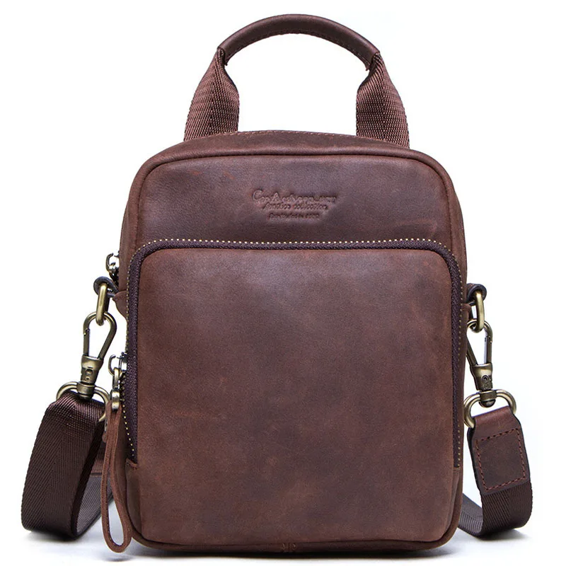 

small Genuine Leather men's Shoulder bag mini cowhide leather Crossbody bags fashion Handbags Leather man Messenger bag
