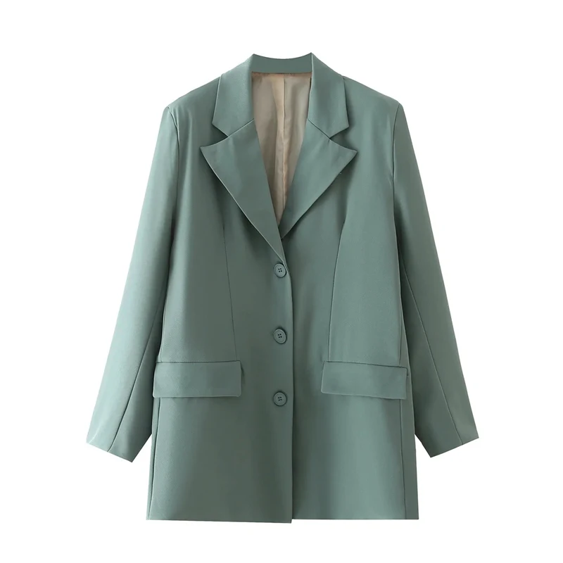 

Женский однобортный Блейзер Za, свободный винтажный офисный пиджак с длинным рукавом, повседневная верхняя одежда, зеленый топ, 2021