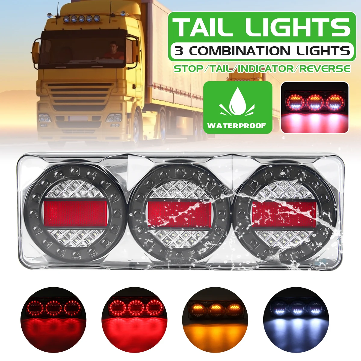 

12V Universal Trailer Truck Tail Light Waterproof LED Rear Turn Signal Light Lamp Stop Reverse Taillight for Car Caravans