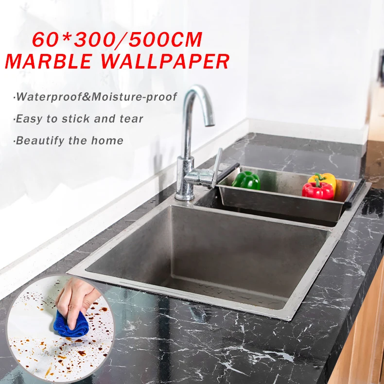 

0.6x3/5M Modern Kitchen Oilproof Stickers Waterproof Classic Marble Pattern Self-adhesive PET Film Wall Stickers Protect Desktop