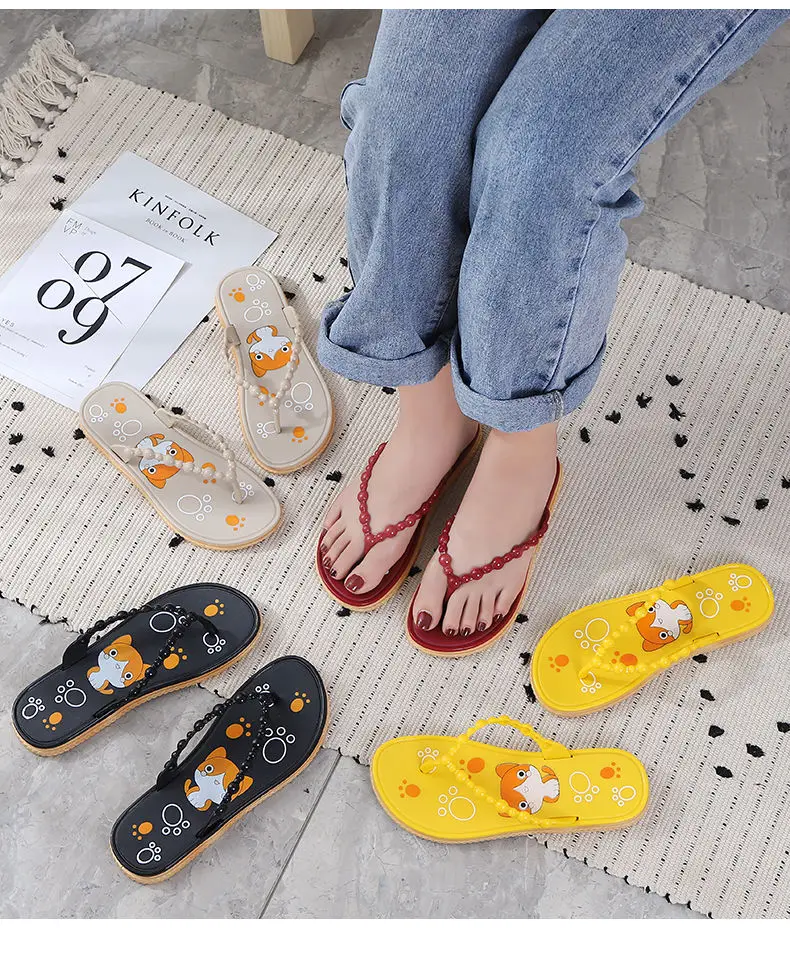 

Women's Character Slippers Girl Student Cute Cartoon Pattern Flat Outside Wearing Non-Slip Fashion Sandal Shoes Girls Flip Flops