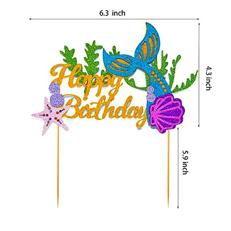 С Днем Рождения Бумажный Топпер на торт русалка вечерние украшения Принцесса для