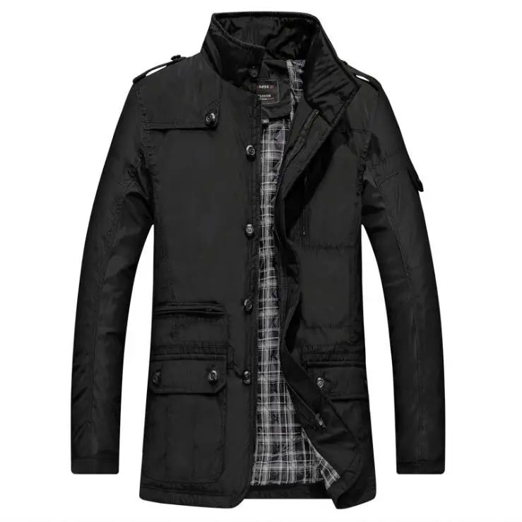 Men Trench Liner Outwear Warm Epaulettes Coat Men Winter Cotton Parkas MenHow Thick Warm Padded Multi-Pocket Coats