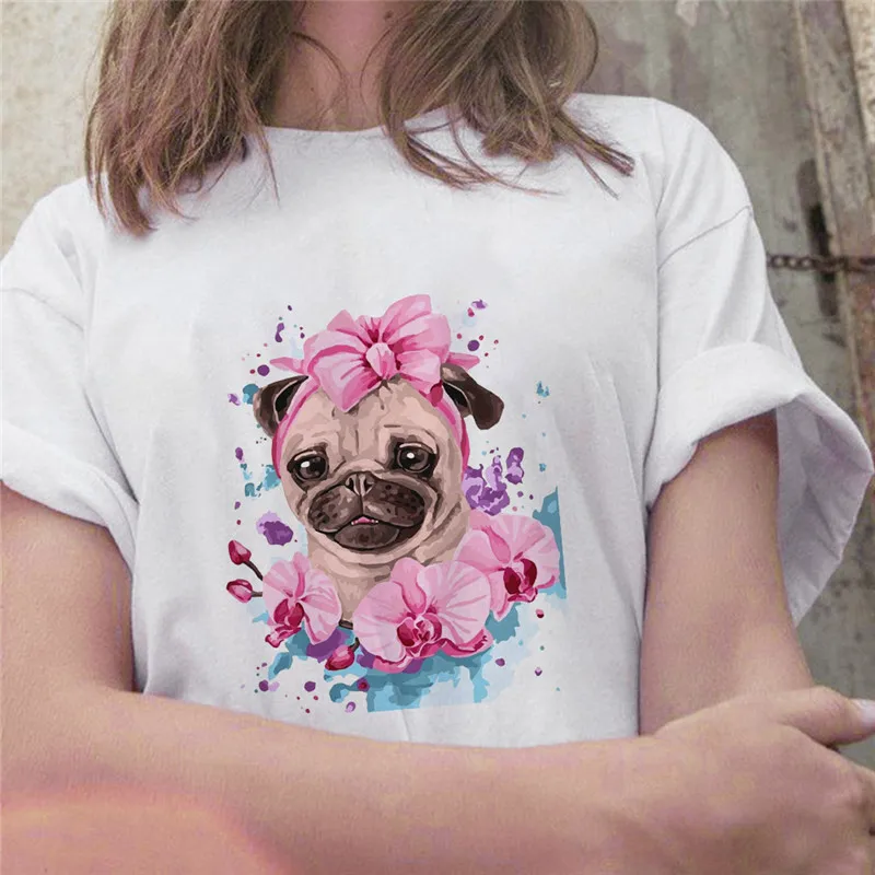 

Woman Cute Dog Graphic Oil Painting Fighting Print Women's T-shirt Short Sleeve T-shirt Fashion Tee Shirt Female Harajuku