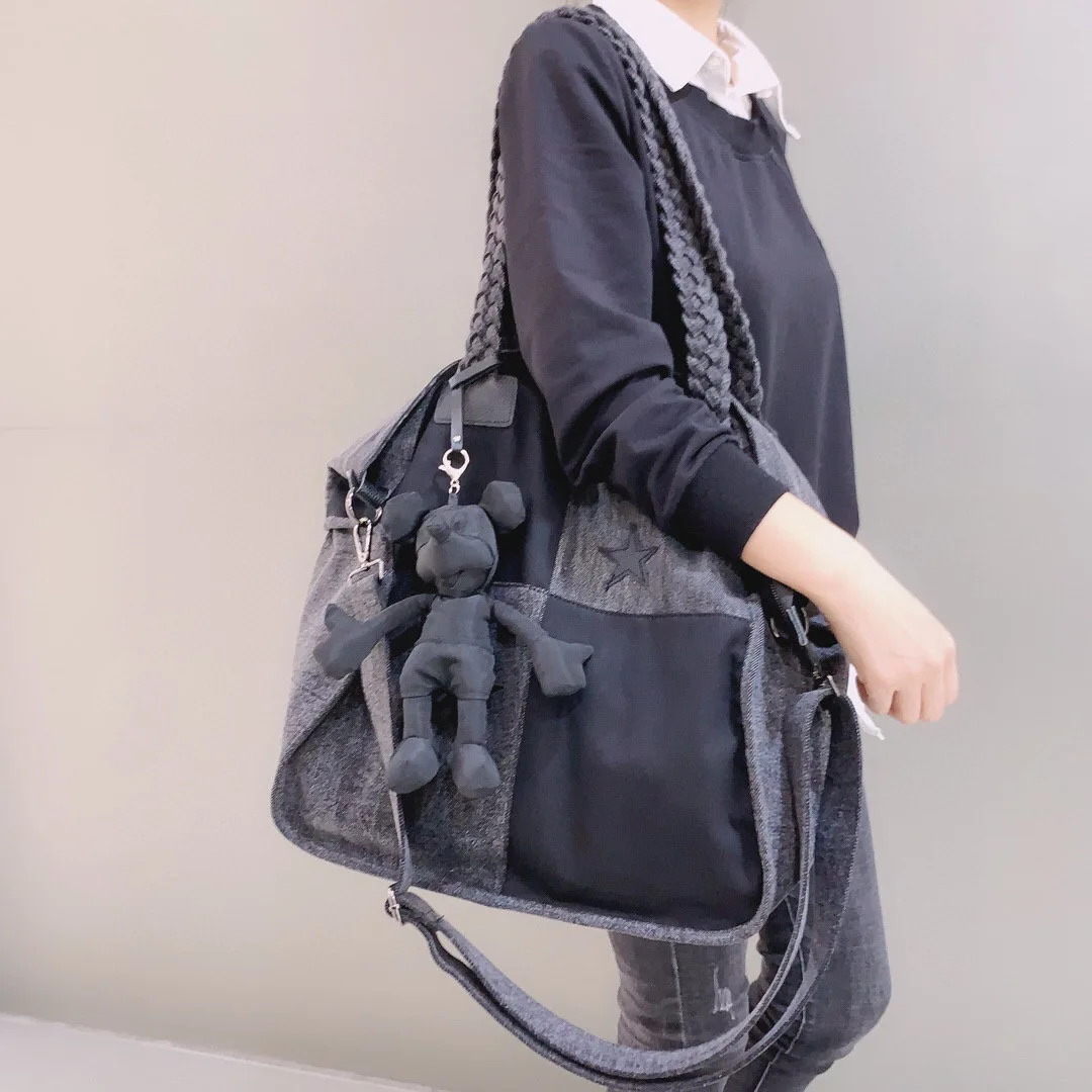 

Black Denim Women's Shoulder Handbags Big Capacity Tote Bag Travel Hand bag weekender bags crossbody bags for women Big Bags