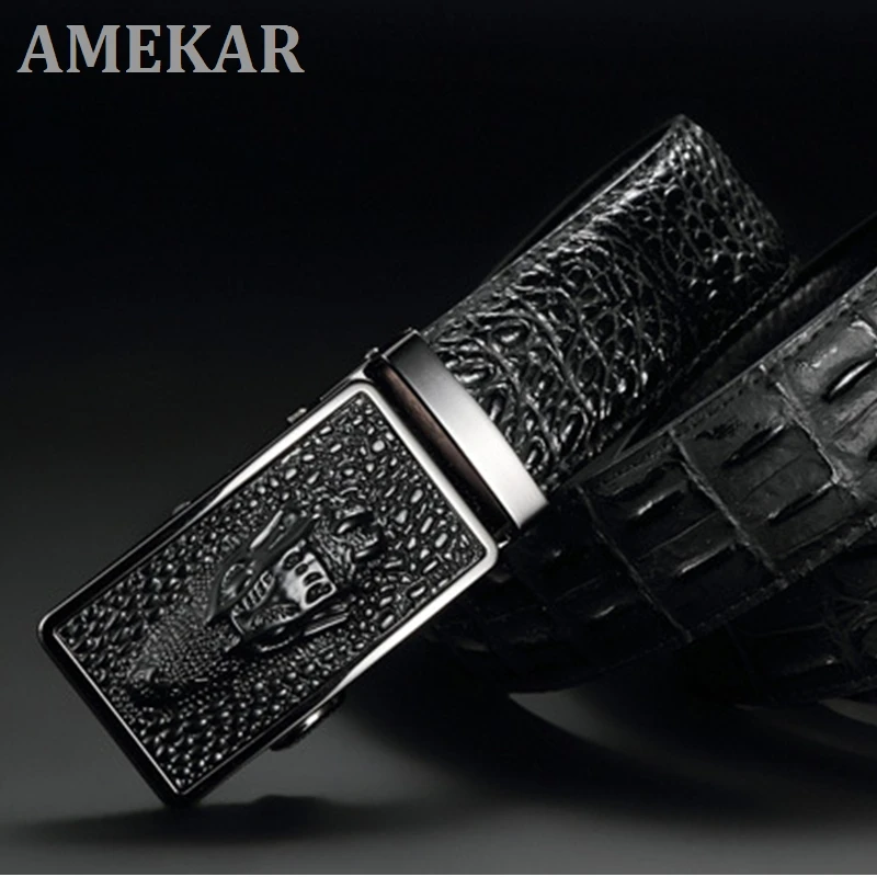 

2021 New Arrival Luxury Cow Leather Belts For Men Good Alligator Pattern Automatic Buckle Mens Belt Original