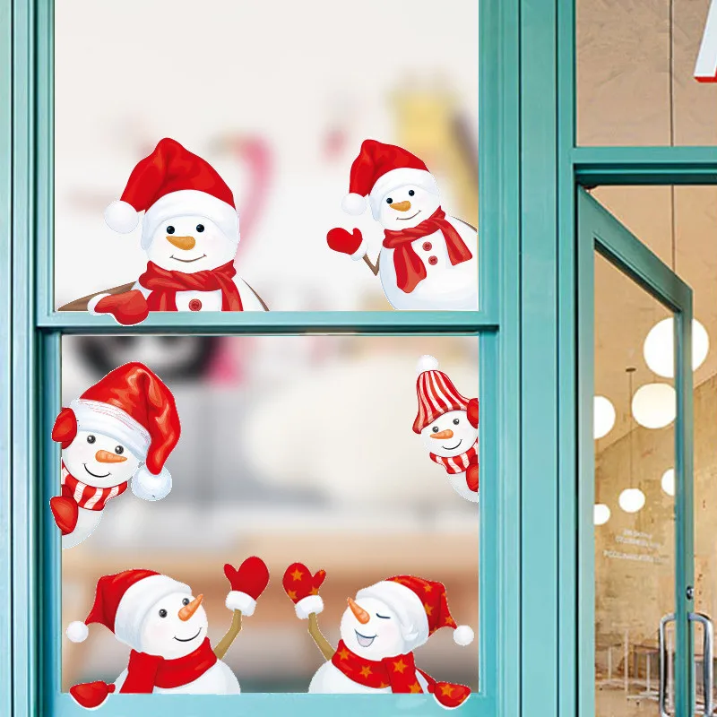 Рождественская сцена макет снеговик украшения стены окна стекло цветок