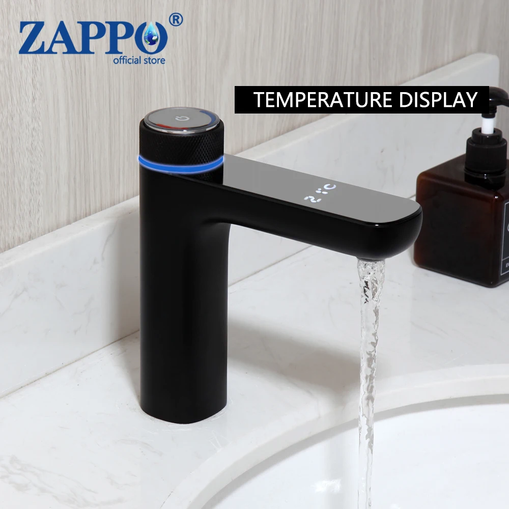 Смеситель для раковины ZAPPO черный кран с цифровым дисплеем хромированный горячей