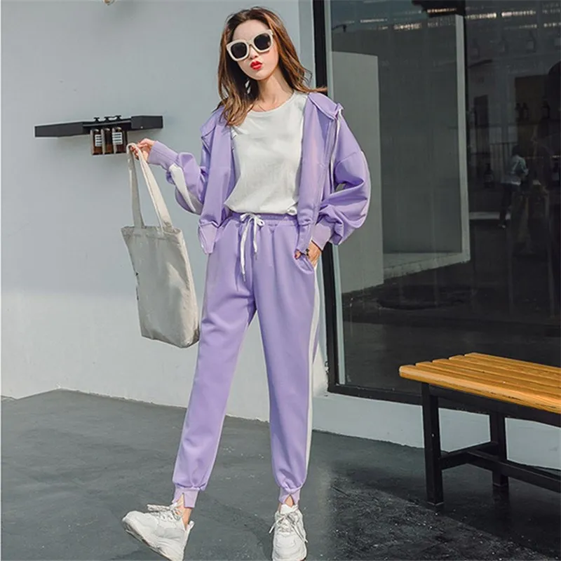 Осенние женские спортивные костюмы полосатые толстовки и повседневные штаны