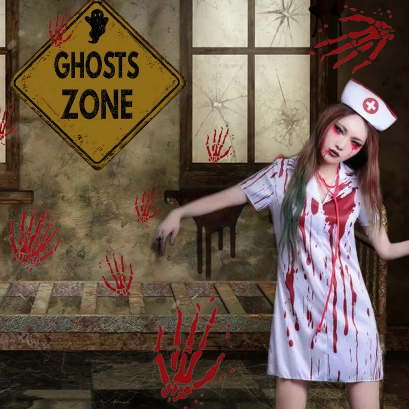 Хэллоуин ужас Предупреждение знаки прилипает к стене холодильник оконные и