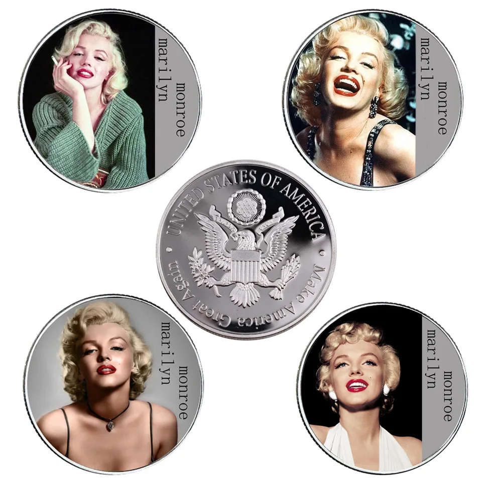 

4 Pcs /set Festival Souvenir Gifts 999.9 Silver Plated Marilyn Monroe Challenge Coin Coins Collectibles Home Decoration