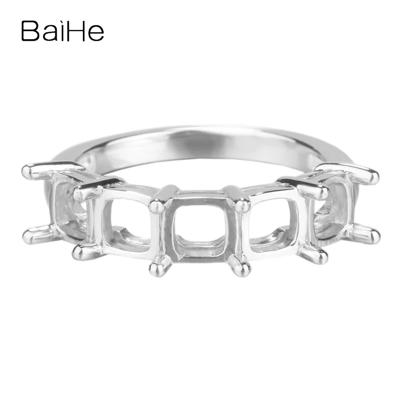 

BAIHE Solid 14K White Gold Certified Cushion cut Wedding Women Cute/Romantic Fine Jewelry Elegant unique Semi Mount Gift Ring