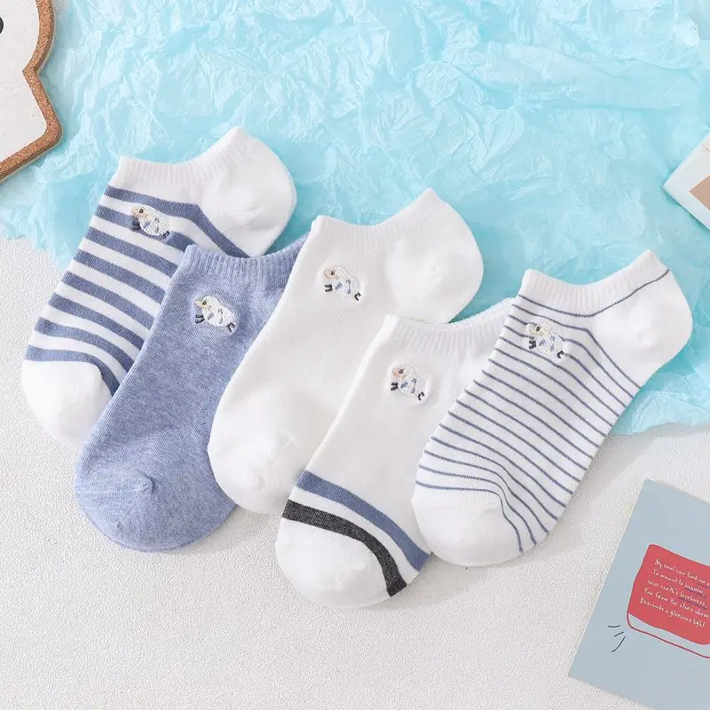 5 pairs of Women Short Japanese Cartoon Strawberry Fruit Avocado Socks French Fries Burger Cola Playing Cards Funny Ankle Socks