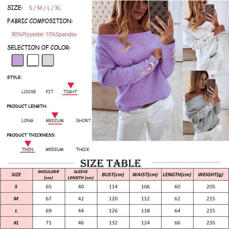 

Autumn Winter Women Knitwear Sexy Off-Shoulder Sweater Button Long Sleeve Casual Pullovers Solid Color Warm Tops Soft Jumper