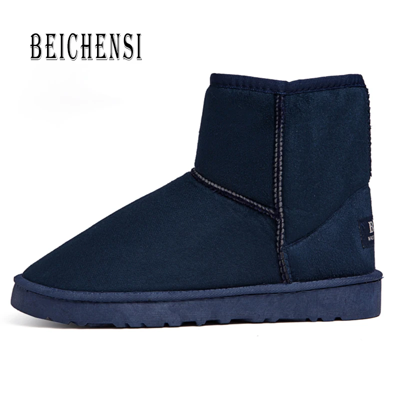 Navy Blue Повседневные зимние ботинки для мужчин и женщин; зимние ботинки; теплые хлопковые замшевые кроссовки; плюшевые ботильоны; зимняя Рабочая обувь; Уличная обувь; Размеры 35-45 - Цвет: Navy Blue