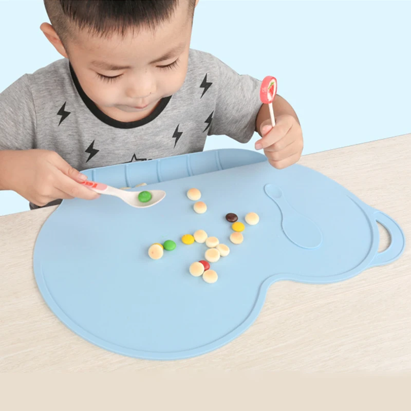 Manteles Individuales de silicona para ni&ntilde;os, manteles port&aacute;tiles de grado alimenticio, f&aacute;ciles de limpiar, impermeables, antideslizantes y plegables-0