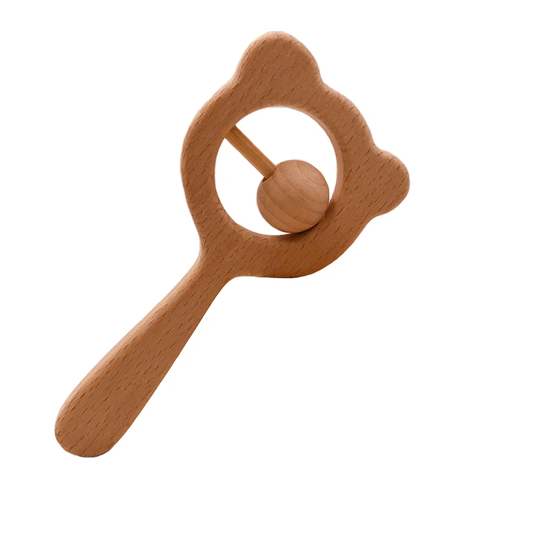 Kissteether-mordedor de oso oblicuo de madera para beb&eacute;, sonajeros de dentici&oacute;n Natural, juguete de agarre, regalo para Baby Shower-1