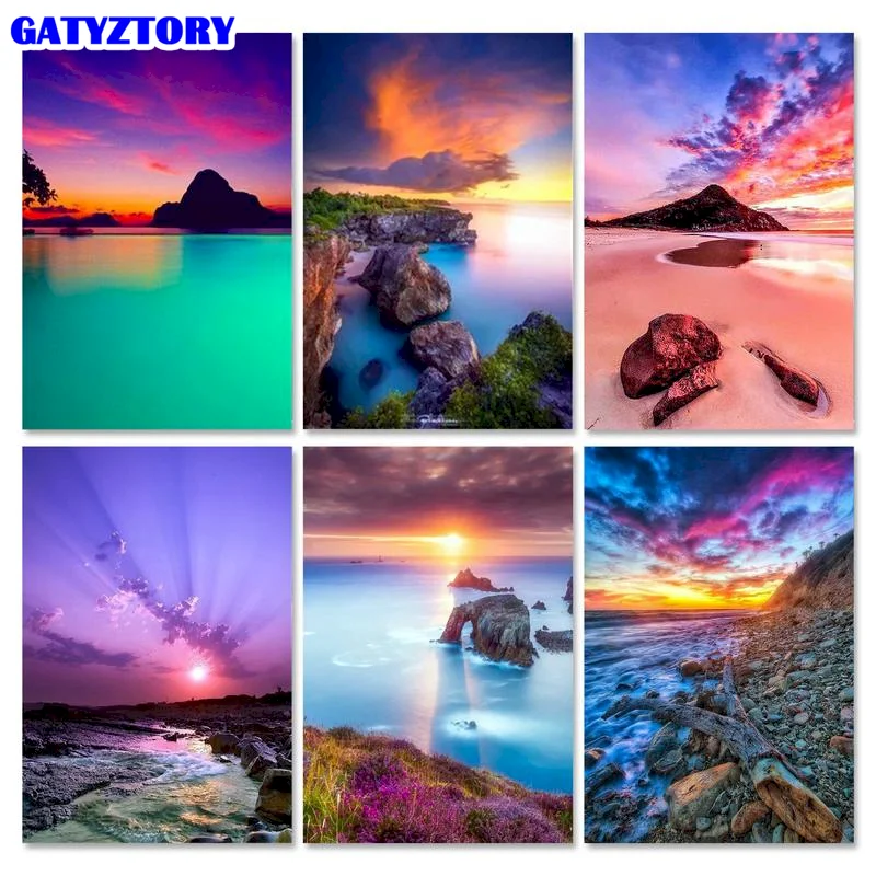 

GATYZTORY 60x75cm DIY Oil Painting By Numbers Seaside Landscape Home Bedroom Wall Artwork Coloring By Numbers 40x50cm Handmade G