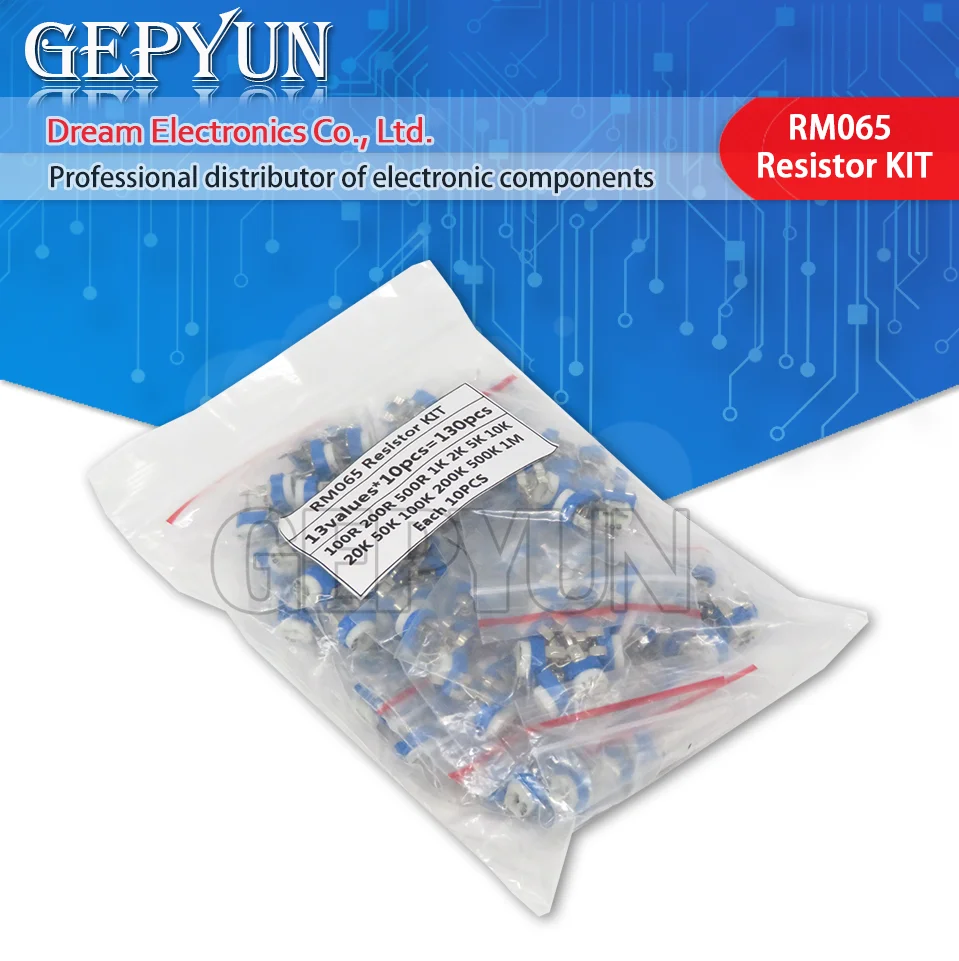 130pcs=13 kinds RM-065 Trimming Potentiometer 100ohm-1Mohm RM065 Variable Resistors component diy kit new |