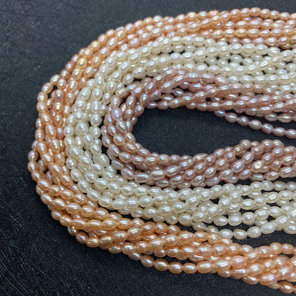 

1 Strand Natural Freshwater Pearls Rice Beads Pink for Jewelry DIY Necklace Bracelet Earrings White Oval Pearls Length 38cm