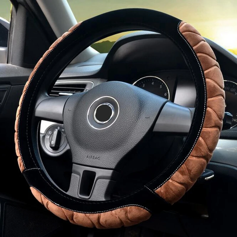 Premium Soft Short Fur Car Steering Wheel Cover High-density Warm Plush Protector 35/36/37/38/39/40 cm For lada kalina kia | Автомобили и