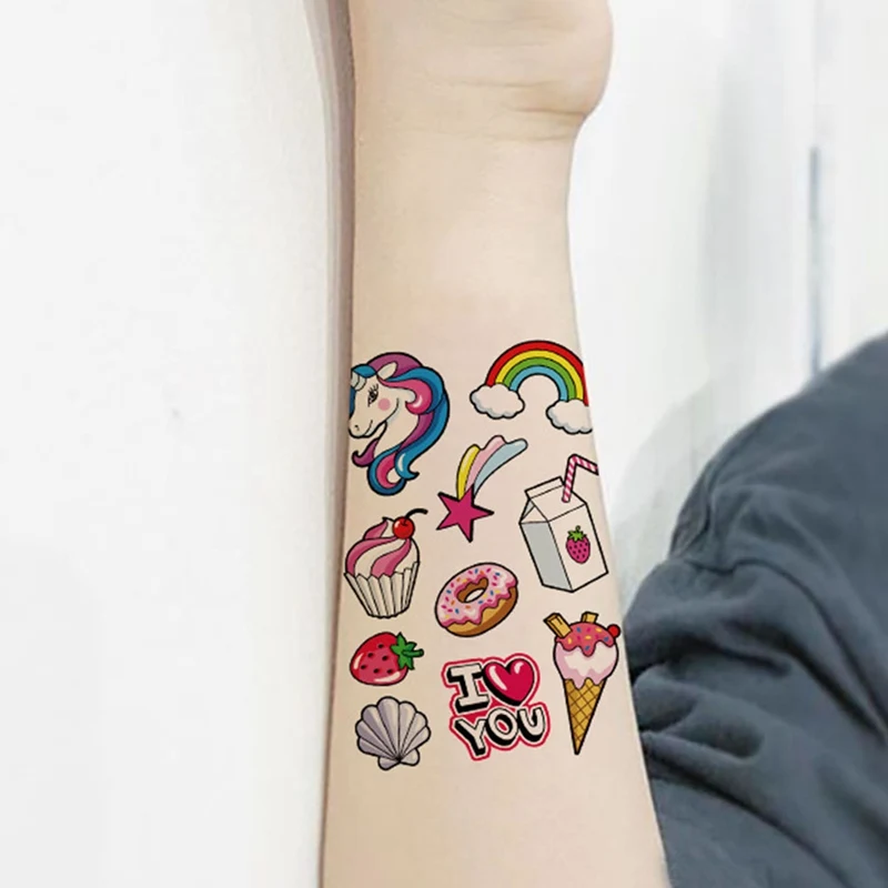 6 Sheet/Pack Random Color Cute Children Kids Cartoon Temporary Tattoos Sticker Girls Kids Unicorn Birthday Party Sticker