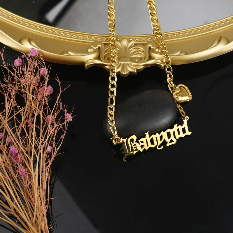 

Золотое Персиковое сердце Готический шрифт babygtrl ожерелье персонализированное индивидуальное имя ожерелье готический шрифт подвеска ювелирный подарок