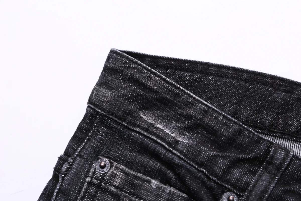 

low waist small feet quality New style trend wash night club trend hole personality men's jeans long
