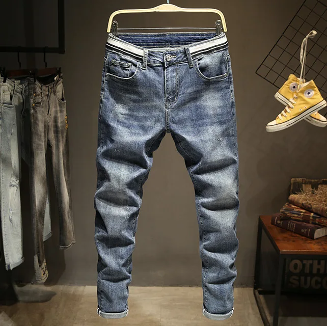 

New jeans in 2021 slim fit and small feet Korean fashion elastic casual men's versatile pants