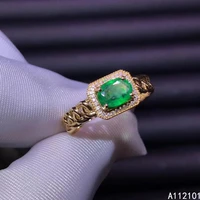 kjjeaxcmy fine jewelry s925 sterling silver inlaid natural emerald new girl popular ring support test chinese style hot selling