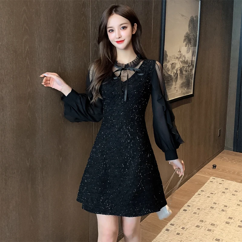 

Dress small black dress spring and autumn women's dress 2021 new dress French Chiffon temperament