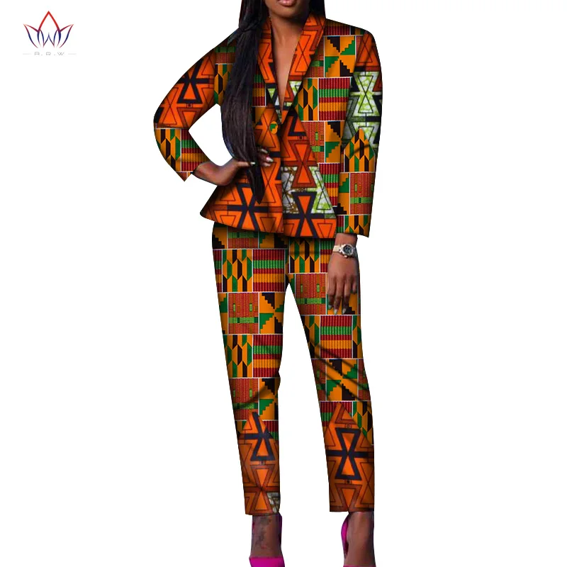 

Хлопковые комплекты BRW в африканском стиле, костюмы для женщин, блейзеры, куртки, комплект из двух предметов, топ и брюки Дашики, африканская ...