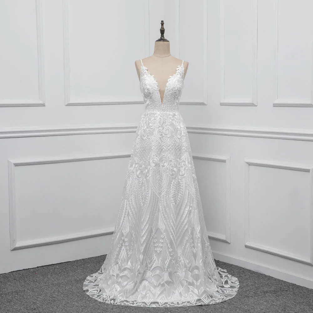 

YQLNNE Vestido De Noiva 2021 кружевное свадебное платье на тонких бретельках с молнией сзади Aline свадебное платье Индивидуальный размер